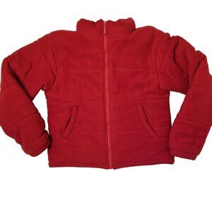 Vintage The Bay Red Fleece Puffer Cropped Jacket Bomber Warm Coat Women Large